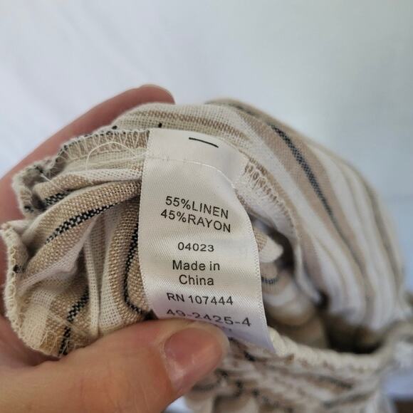 Jessica London Plus 20W Linen Blend Wide Leg Pants Beige Stripe Elastic Waist - Picture 6 of 8